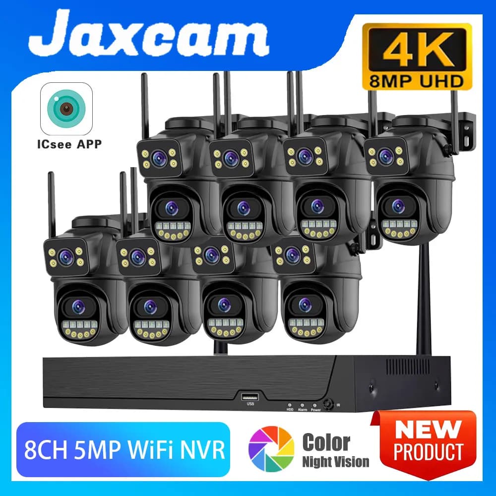 Sistema di Videosorveglianza Wireless H.265 8MP con Audio Bidirezionale, Telecamera IP PTZ WIFI 4K e NVR WiFi 8 Canali