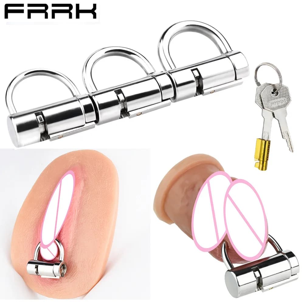 New 3/4/5mm Male PA Glans Piercing Lock Stainless Steel D Ring Chastity Device Female Clitoris Lock Penis Restraint Sex Toys