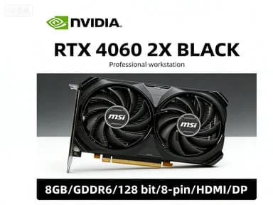 Scheda Grafica MSI NVIDIA GeForce RTX 4060 2X BLACK 8GB GDDR6 128-bit con supporto 8-pin HDMI DP, alimentatore 550W, 2490 MHz, per Gaming o Ufficio
