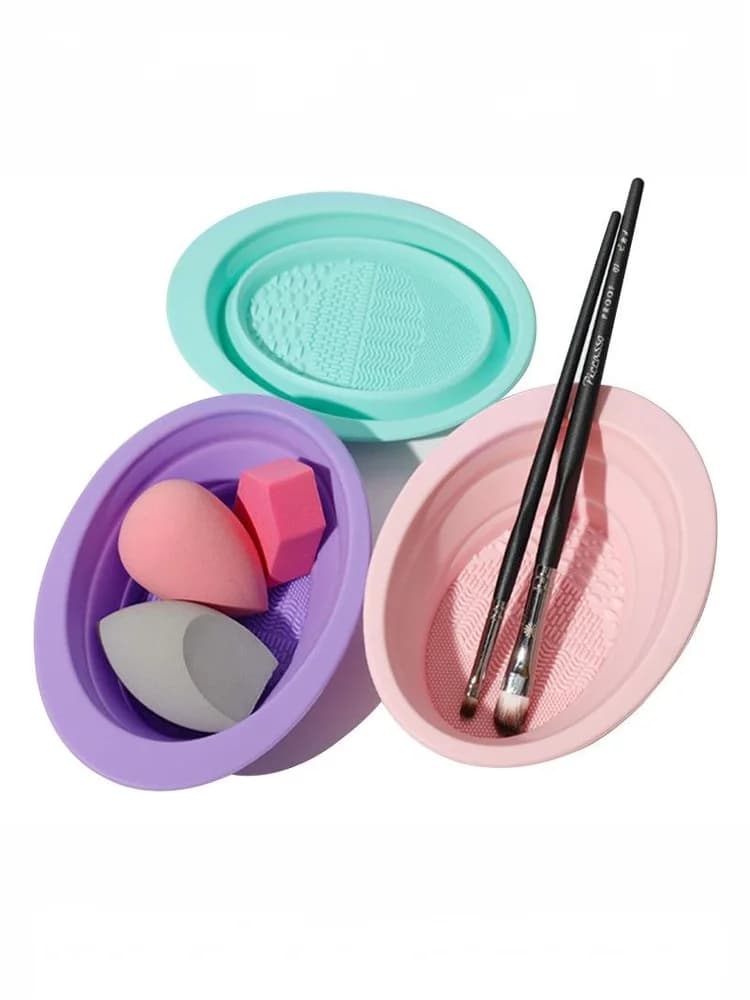 Scatola Pieghevole in Silicone Morbido per la Pulizia dei Pennelli da Trucco, Ciotola per la Pulizia della Spugnetta, Tappetino per Lavaggio Pennelli Ombretto, Strumento per la Pulizia di Utensili di Bellezza