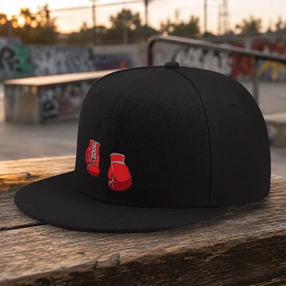 Red Boxing Glove Print Baseball Cap Unisex Adjustable Flat Brim Hat for Gym Outdoor Fitness