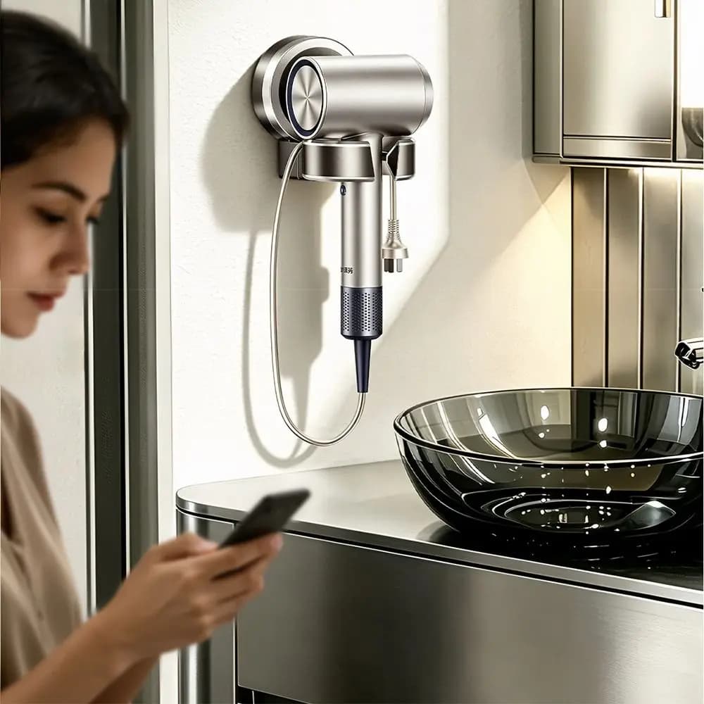 Suction Cup Hair Dryer Storage Rack Adjustable Foldable Wall-mounted Hair Dryer Holder Waterproof Space Saving
