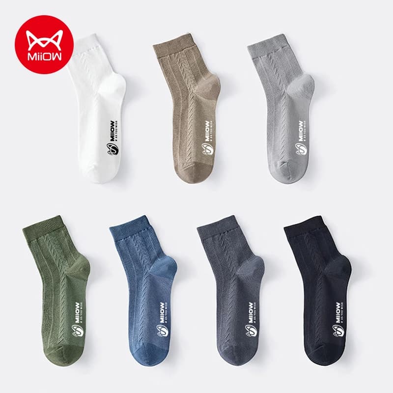 MiiOW 5Pairs Cotton Men's Stocking Antibacterial Long Socks Breathable Sports Man Socks Business Man Causal Sock for Men Stocks
