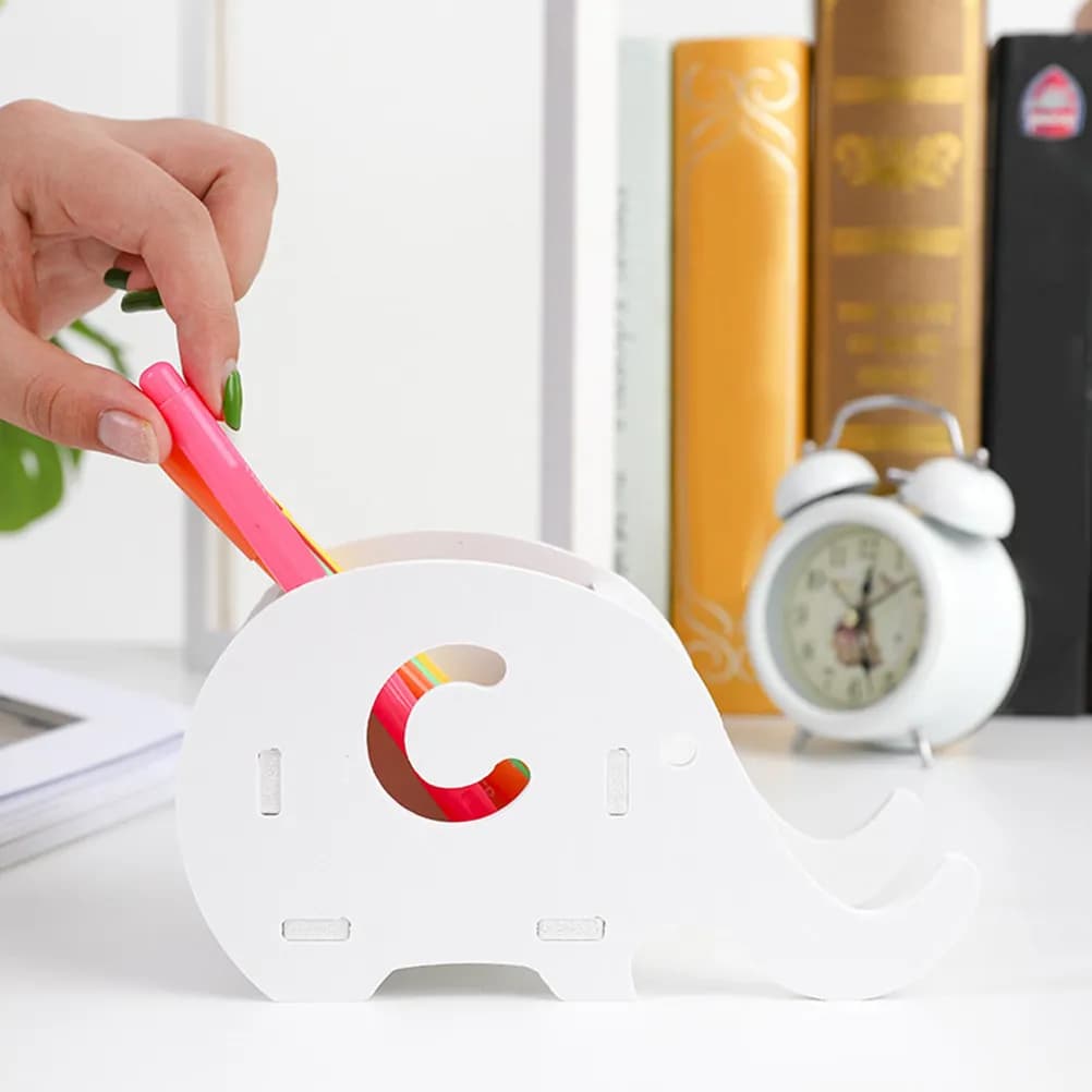 Set di 3 Portapenne a Forma di Elefante in Legno-Plastica, Organizzatore Multifunzione, Scatola Portaoggetti per Scrivania, Supporto per Telefono, Uso Ufficio