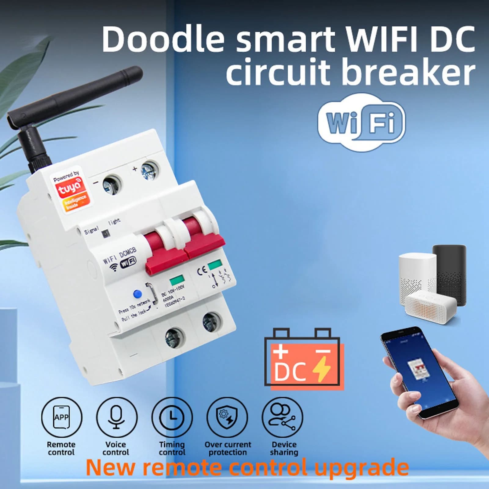 Interruttore Automatico Intelligente DC10-100V 2P 100A con Controllo Remoto APP e Blocco di Sicurezza WiFi