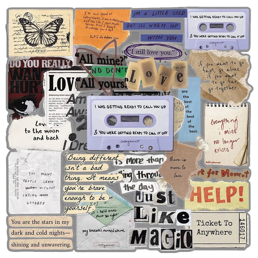 10/30/50pcs Trasparente Testo Frammentato Retro Adesivi Fatti A Mano Creativo Graffiti Decalcomanie FAI DA TE Scrapbook Chitarra Telefono pacchetto di adesivi