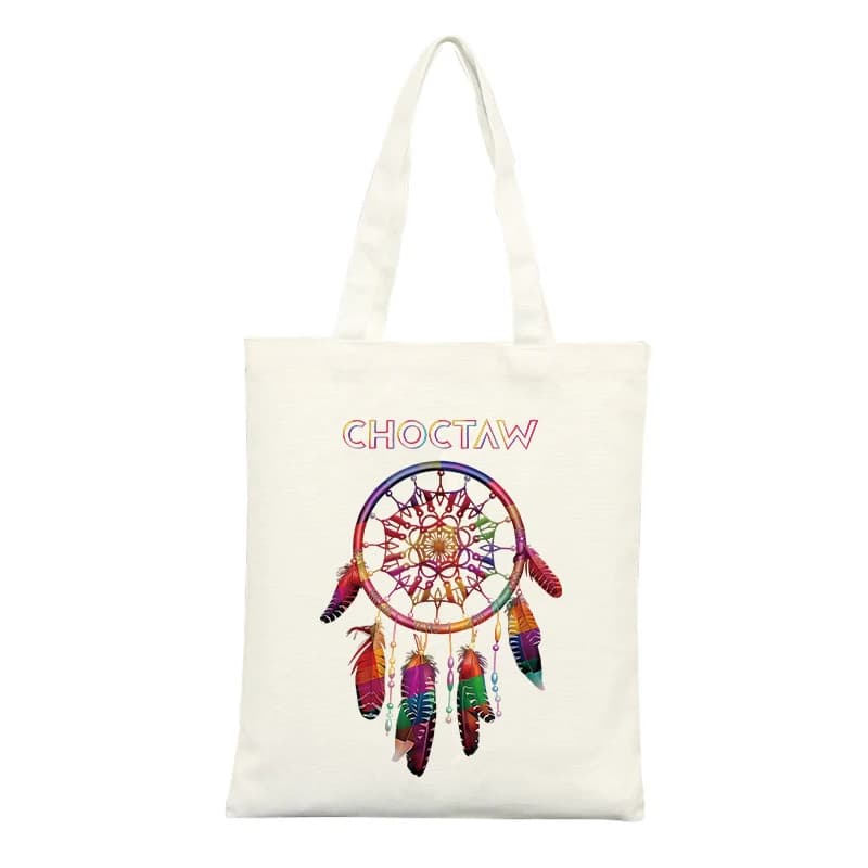Canvas Tote Bag with Dreamcatcher and Feather Pattern, Ideal for Casual Daily Use and Summer Outings