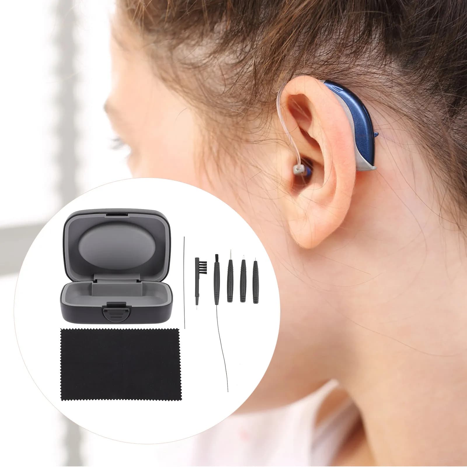 Kit di Pulizia per Apparecchi Acustici Premium con Spazzola in Plastica e Custodia Portatile per Auricolari e Protezione dell'Udito