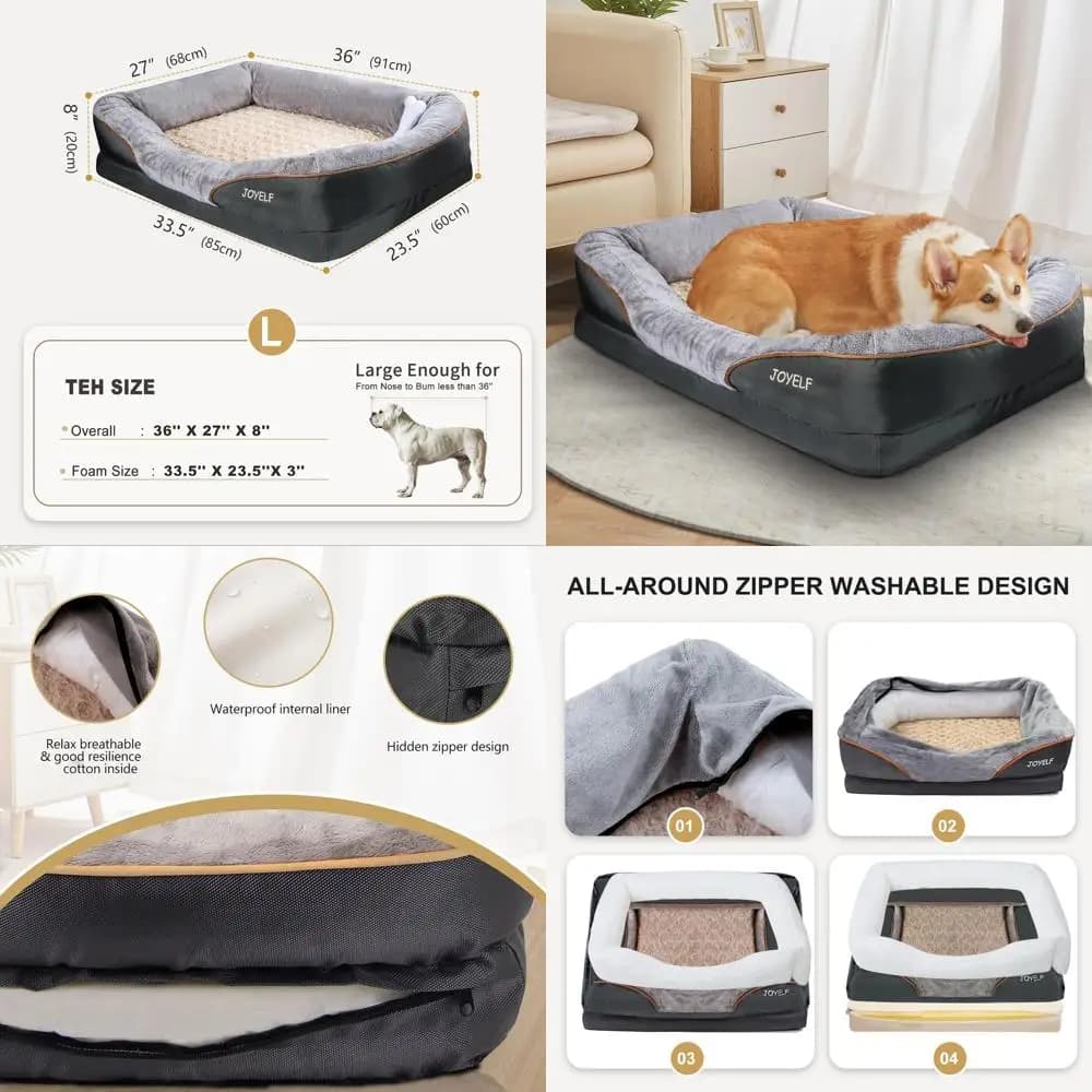 Jumbo Orthopedic Cush for Dogs with Removable Cover and Sound Toy in Gift