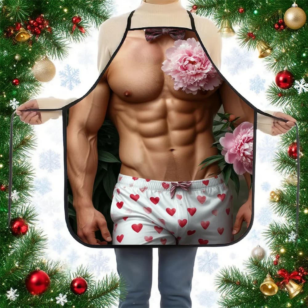 1 grembiule divertente da uomo con design a mutandine - Stampa cuori e boxer (cuori rossi/bianco)