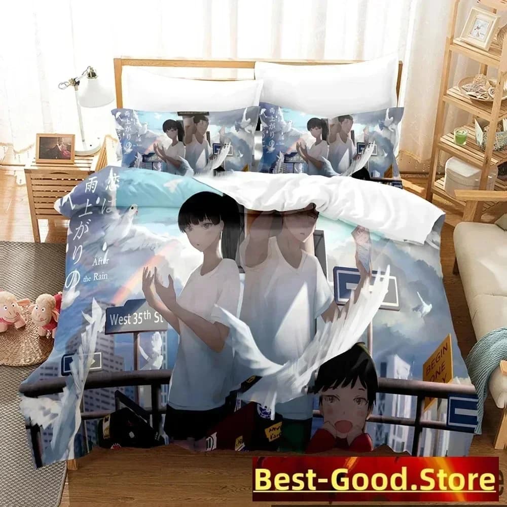 Set di Biancheria da Letto con Stampa 3D Anime 'After the Rain', Copripiumino, Lenzuolo, Federe, Set Completo per Camera da Letto, Misure Full, Queen, King