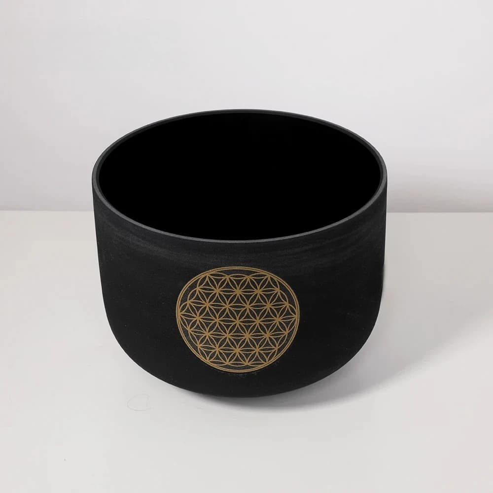 Yunqiqingyin 8 Inch 528HZ C Note Flower Of Life Black Quartz Crystal Singing Bowl Meditation Sound Healing With Carry Bag