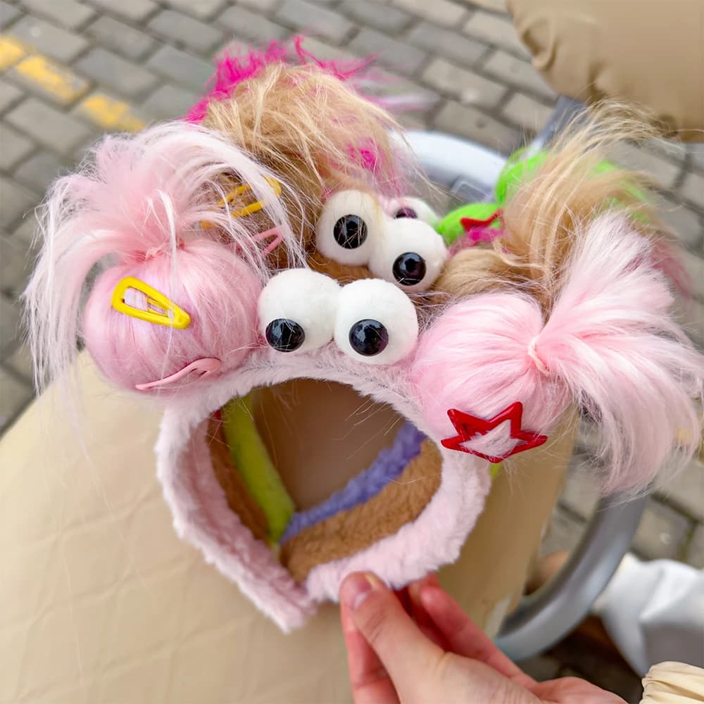 Fascia per Capelli a Forma di Bambola Brutta in Peluche, Accessorio Creativo e Divertente per Donne, Cerchietto Carino per Lavarsi il Viso, Accessorio Invernale per Capelli