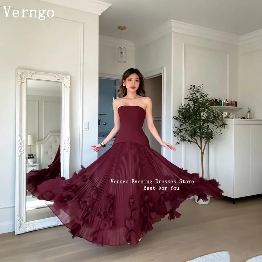 Verngo Burgundy Crepe Evening Dress A Line Pleated Lace Up Prom Gowns Women Elegant Formal Party Dresses Customized 2026