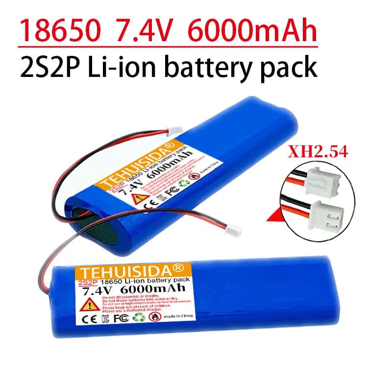 New Battery Pack 18650 7.4V 6000mAh 2S2P Lithium Rechargeable Suitable for Bicycle Headlights Small Devices Portable Ecc.