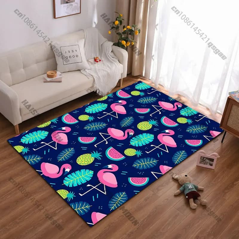 Tappeto con fenicotteri, ananas e anguria, tappeto da yoga, decorazione per soggiorno, tappetino per gattonare per bambini, zerbino, tappeto decorativo, tappetino da gioco.