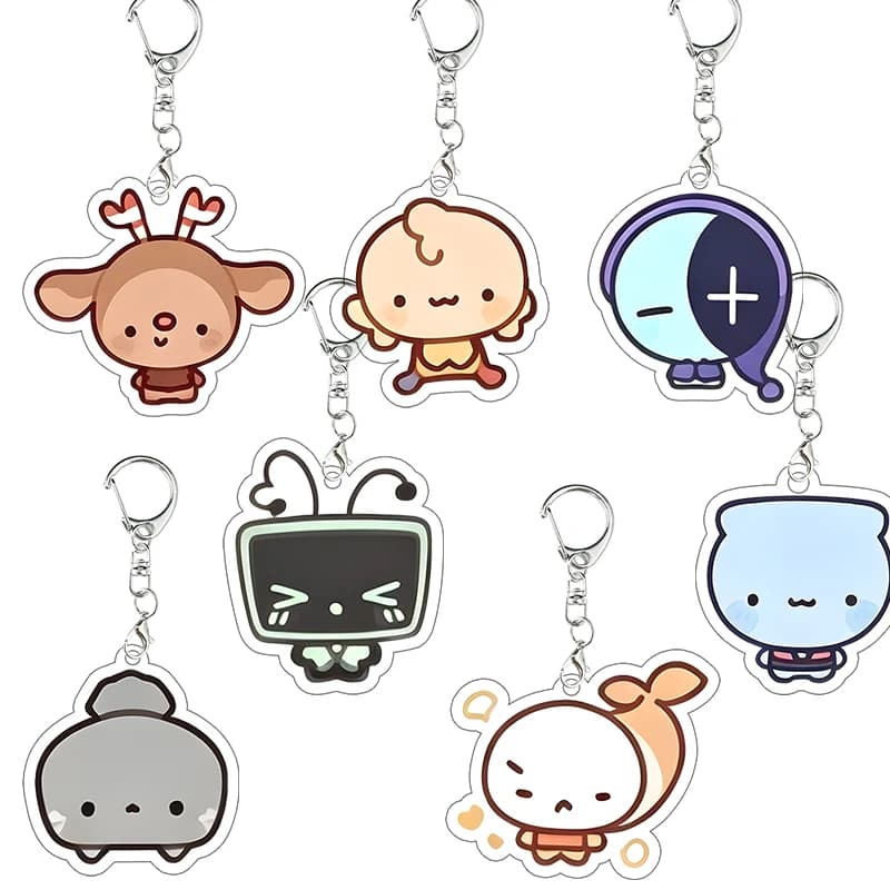 DandyWorld Game Character Acrylic Keychain Shelly Sprout Vee Pebble Astro Double Sided Kawaii Toon Key Backpack Charms Keyring