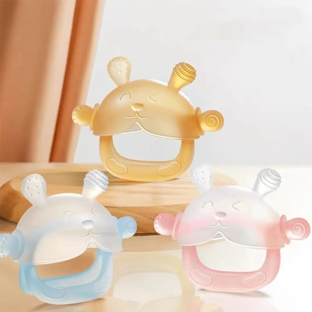 Set di 3 Morbidi Giocattoli da Dentizione a Forma di Coniglio in Silicone, Senza BPA, Guanti Massaggiagengive a Cartone Animato, Giocattoli da Dentizione Anti-Schiacciamento per Neonati