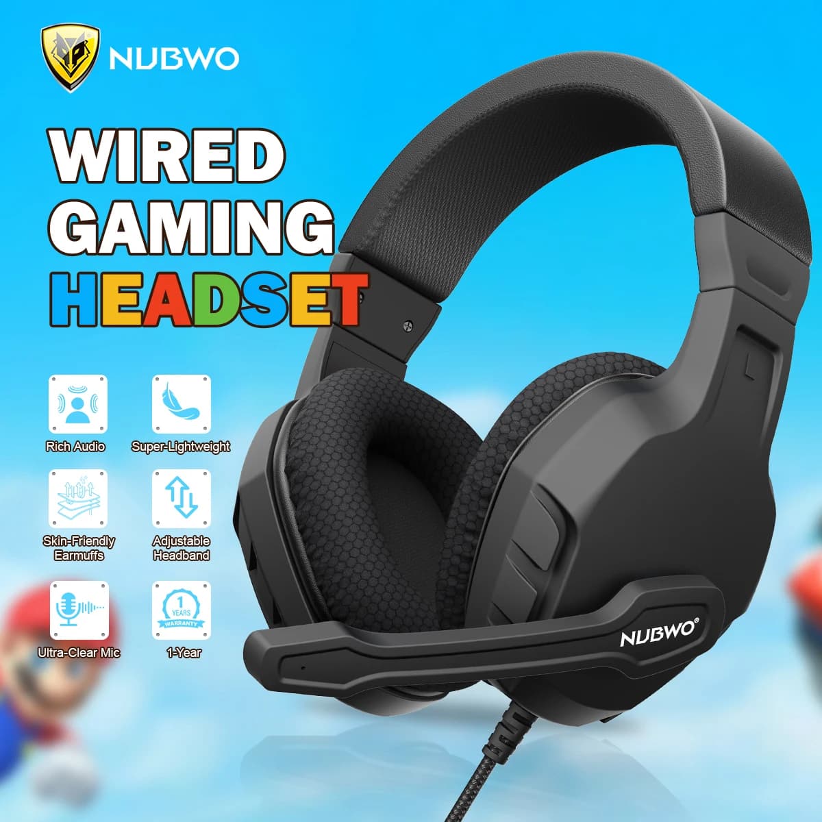 Cuffie da Gaming NUBWO U3 con Microfono, Suono Stereo Chiaro, Controllo Volume, per PC, PS4, PS5, Mac, iPad, Xbox