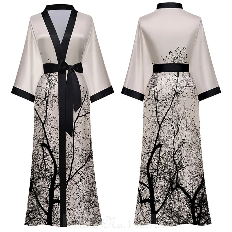 Women's Long Night Shirt with Chinese Style Printed Night Shirt Retro Satin Night Shirt Mid Sleeve Kimono Bathrobe loose house dress