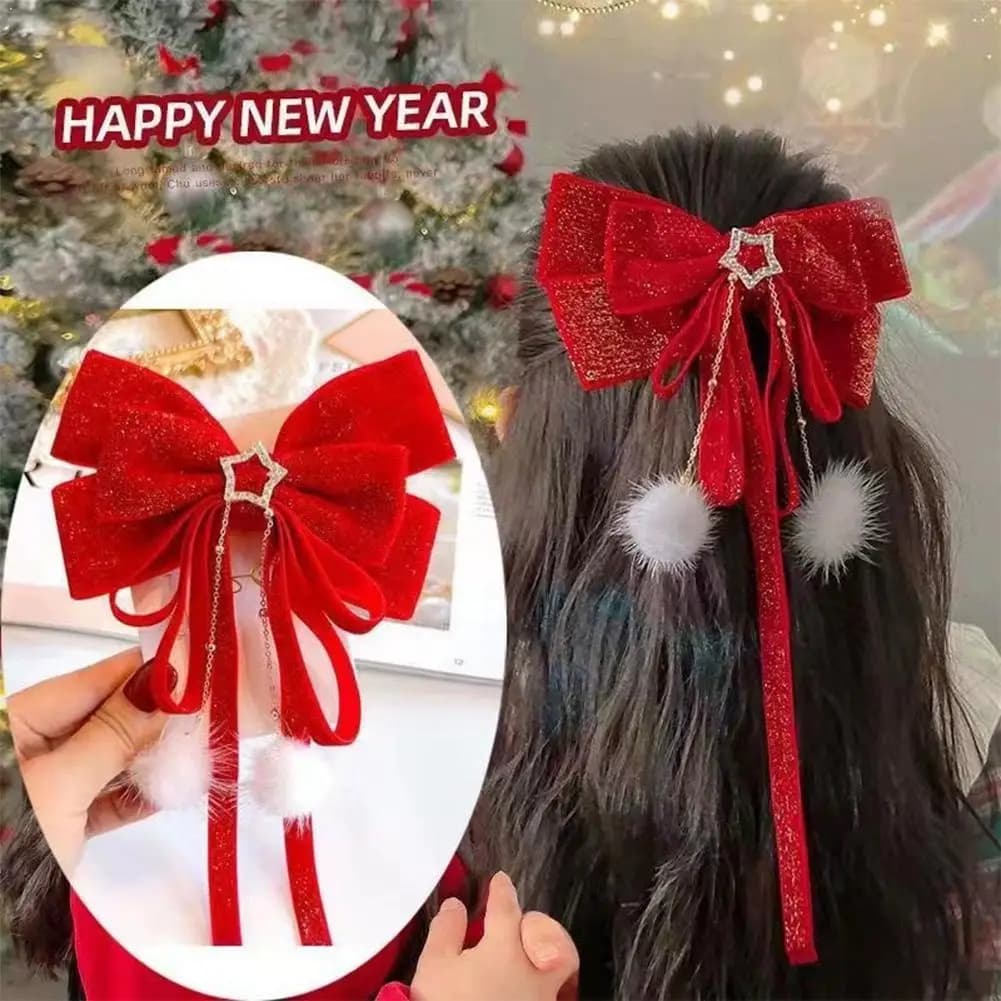New Year's red bow hair clip Velvet bow Hair ornament New Year's Christmas accessories Hair clips for women and girls