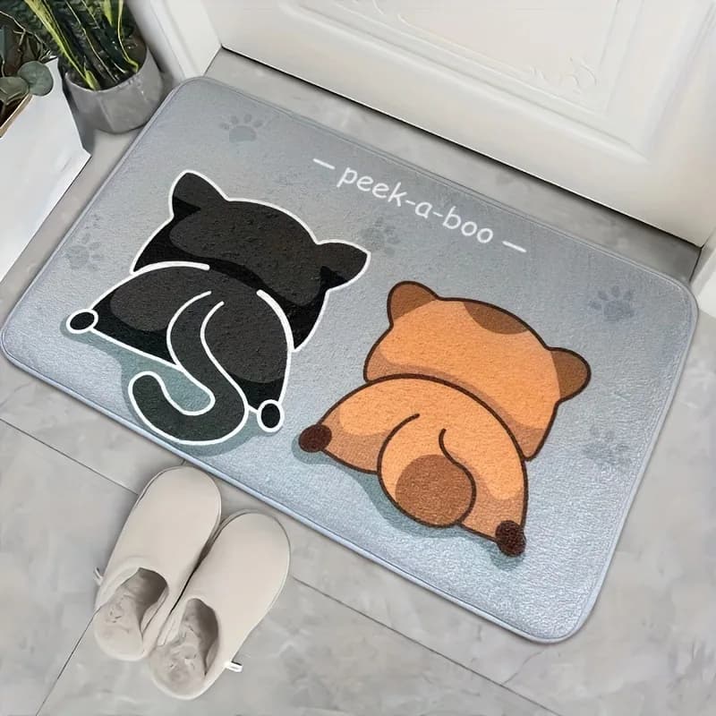 VIKAMA Tappetino per porta con gattino simpatico cartone animato, tappetino da bagno assorbente ispessito, tappetino carino per camera da letto, tappeto per l'arredamento del soggiorno