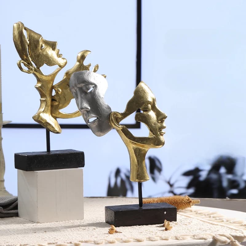 Resin Crafts Abstract Figure Ornaments Mask Human Face Golden Couple Sculpture Decorative Figurines Home Decoration Accessories