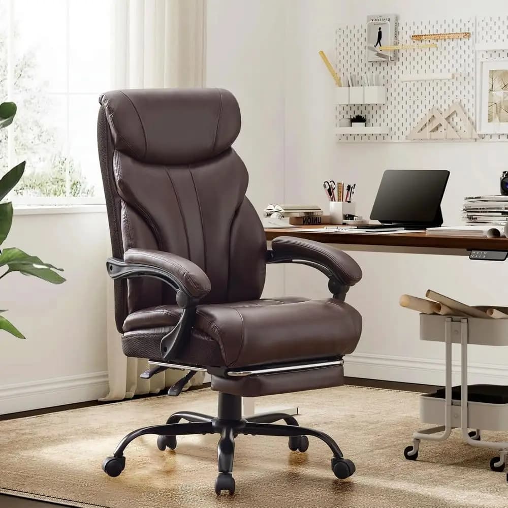 Sedie da ufficio grandi e alte con poggiapiedi, sedia da gioco ergonomica larga 500 libbre, 100-135 ° Sedie per computer direzionali reclinabili in pelle con