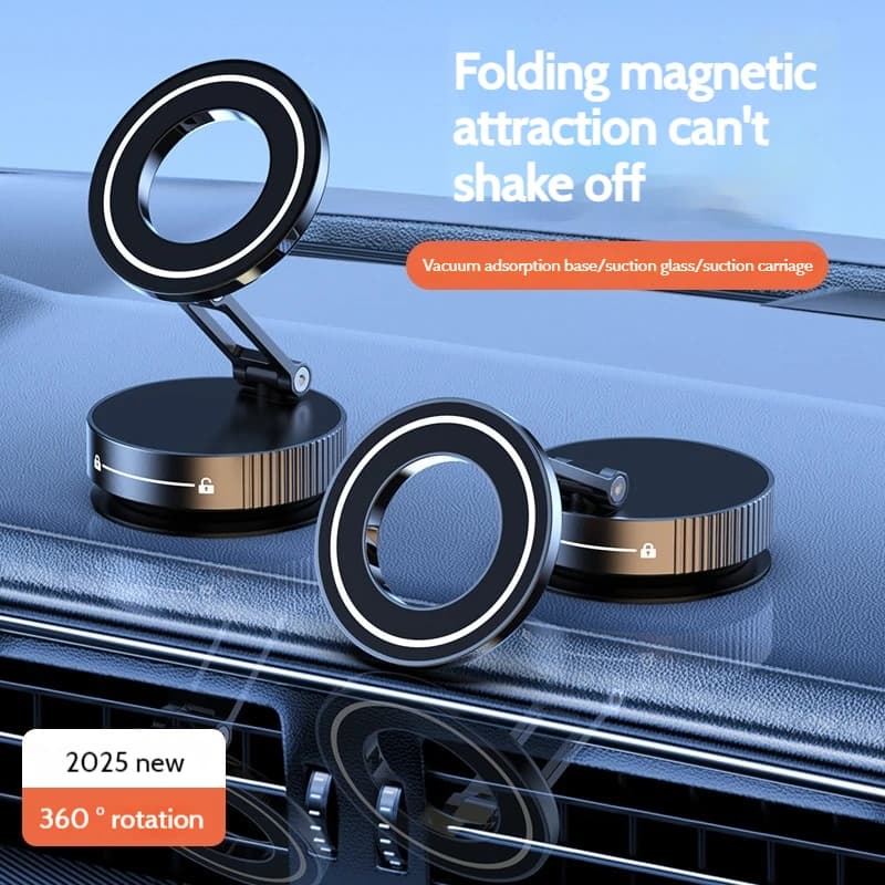 2025 NUOVO supporto per telefono per auto magnetico sottovuoto in lega di zinco 360 ° Supporto sottovuoto dal design pieghevole e girevole per tutte le auto e le telefoni