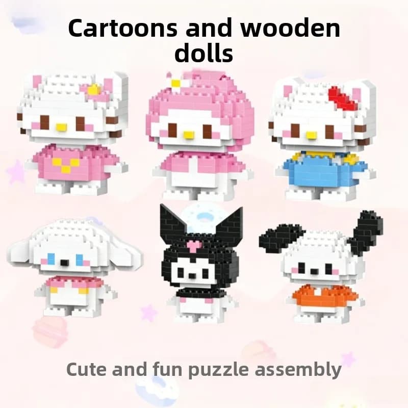 Blocchi da Costruzione Sanrio Hello Kitty Kuromi, Giocattoli di Assemblaggio a Particelle Mini, Modellini di Personaggi Cartoon, Regalo per Bambini, Vendita all'Ingrosso