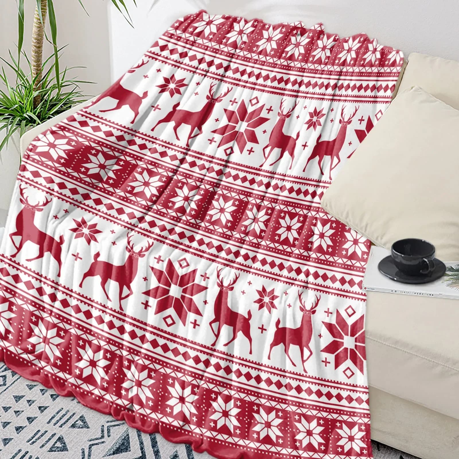 Natale fiocco di neve alce Plaid coperta per divano decorazione natalizia copriletto coperta di flanella in microfibra portatile