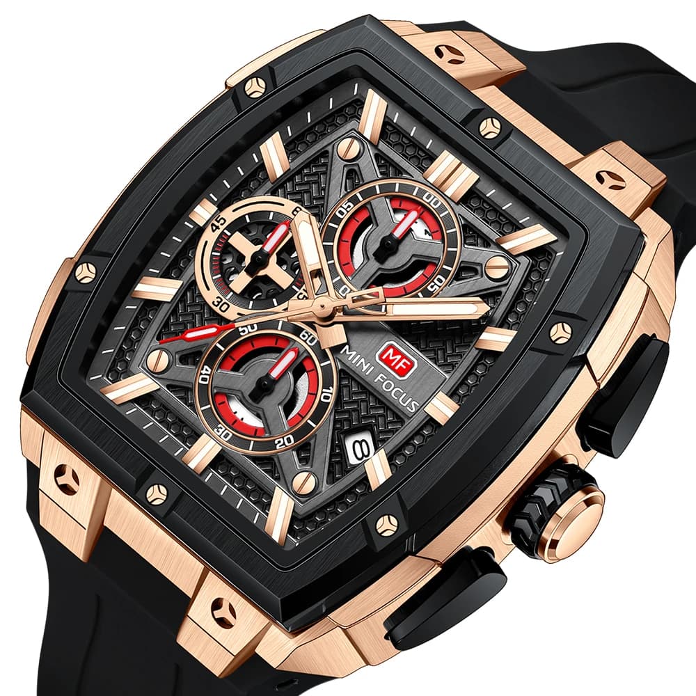 MINI FOCUS Orologio da uomo con quadrante a botte di vino, cronografo sportivo alla moda con bagliore notturno, orologio da polso al quarzo da esterno, regalo maschile
