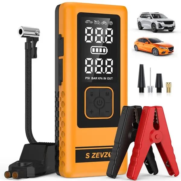 Avviatore di Emergenza per Auto 2 in 1 4000A con Compressore d'Aria, Gonfiatore Portatile, Batteria di Avviamento per Auto