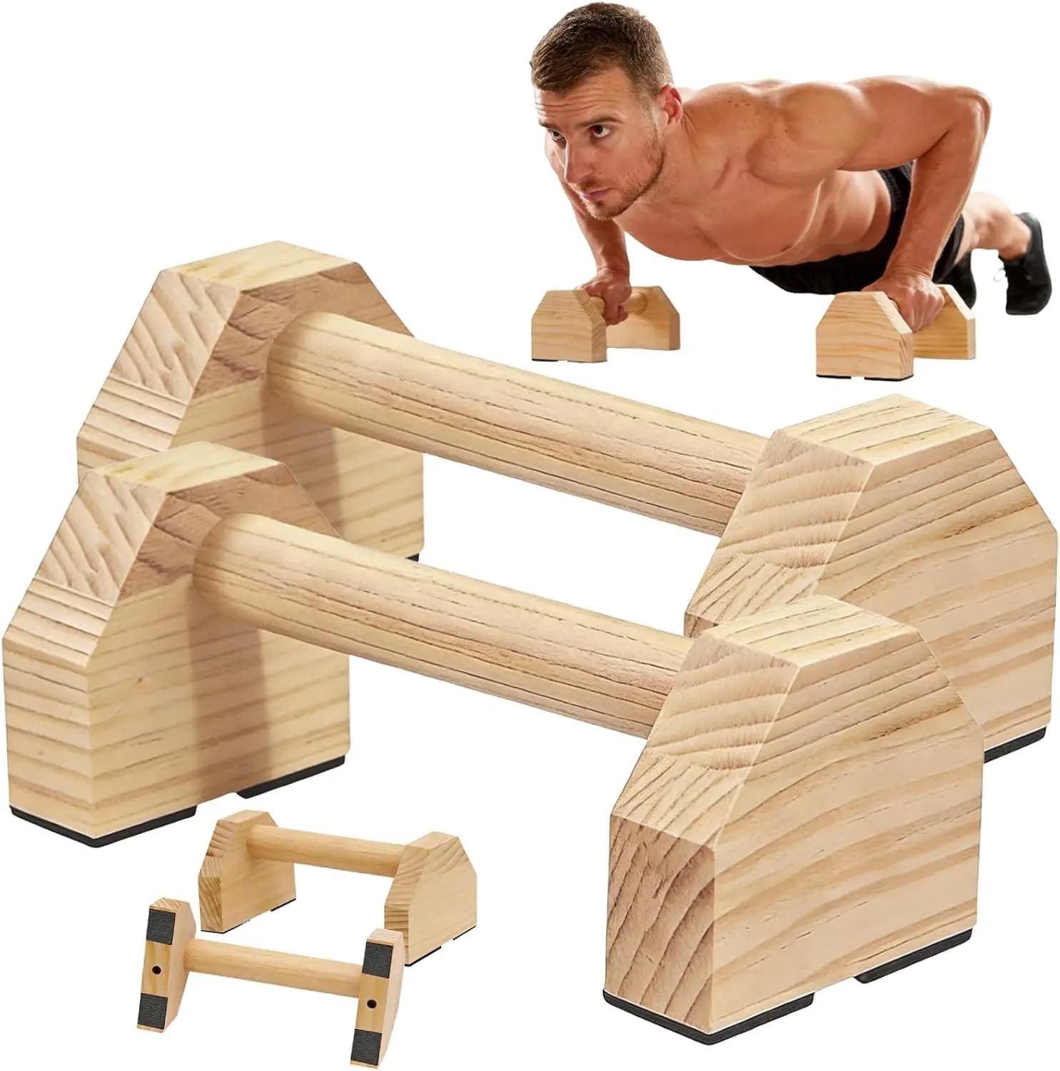 Barre parallele, maniglie per flessioni in legno, attrezzatura per calisthenics con base antiscivolo, maniglie per flessioni, blocchi fitness per uomini e donne