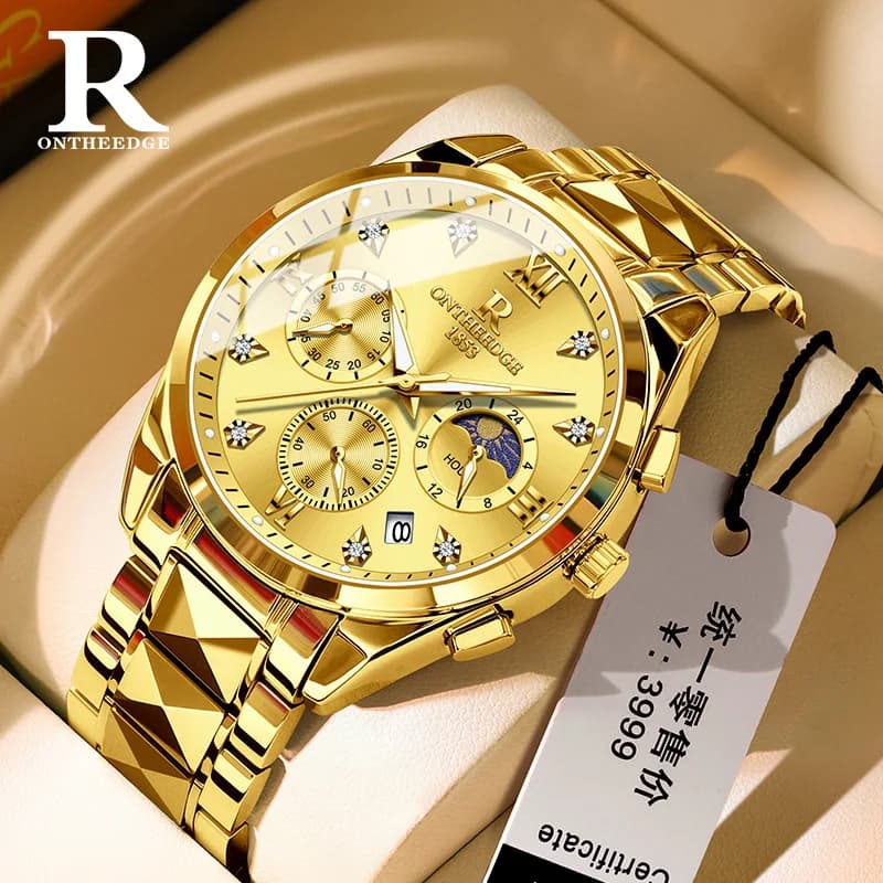 ONTHEEDGE *Orologio da uomo impermeabile color oro, al quarzo, con quadrante grande, alla moda, per il commercio transfrontaliero