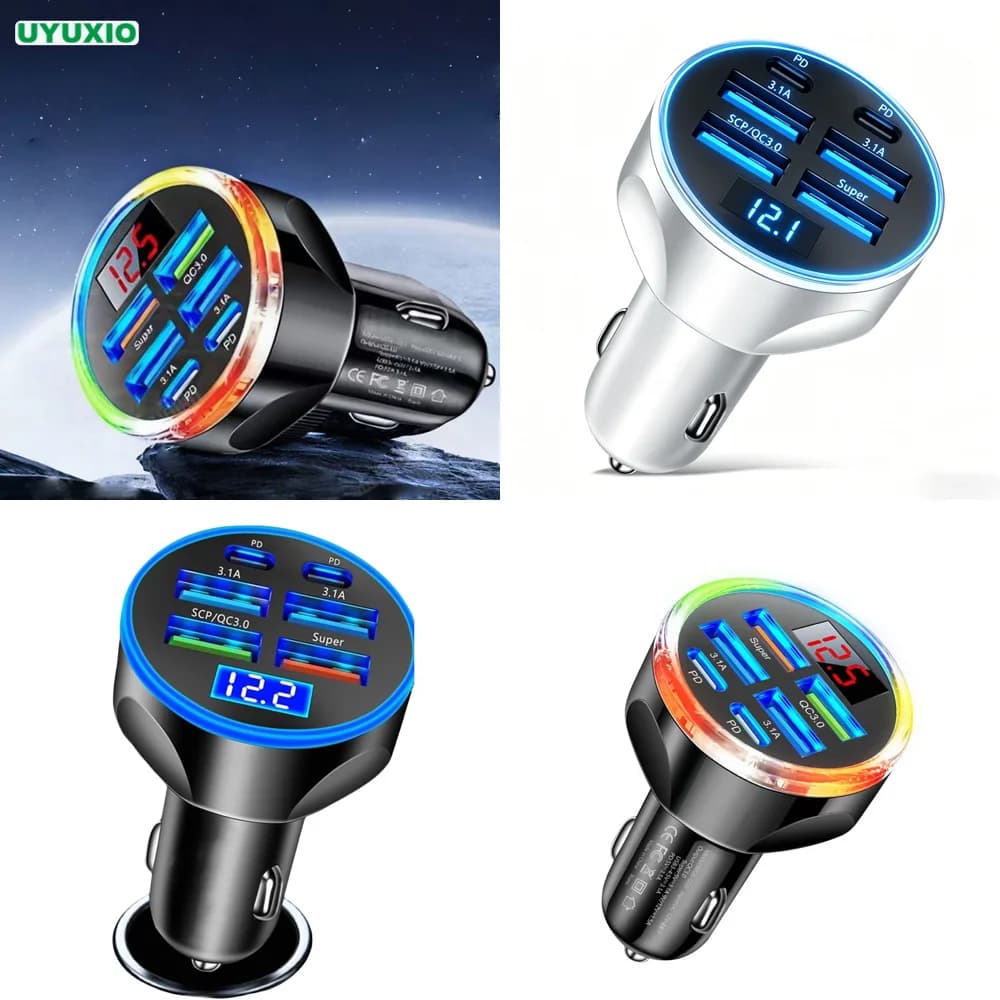 Caricabatterie USB C per Auto con Display di Tensione, Multi-Porta con Voltmetro per iPhone Samsung, Prodotto di Tendenza per Dropshipping