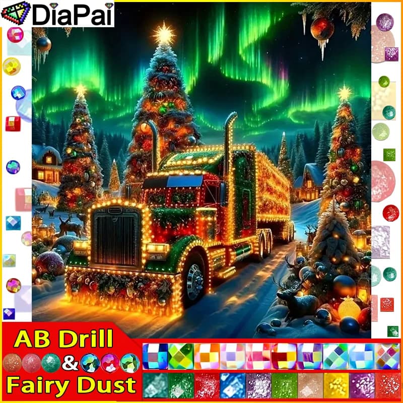 DiaPai Fairy Dust AB 5D Diy Diamond Painting Cross Stitch"Truck Tree Snow"Home Decor Full Rhinestones Inlay Diamond Embroidery