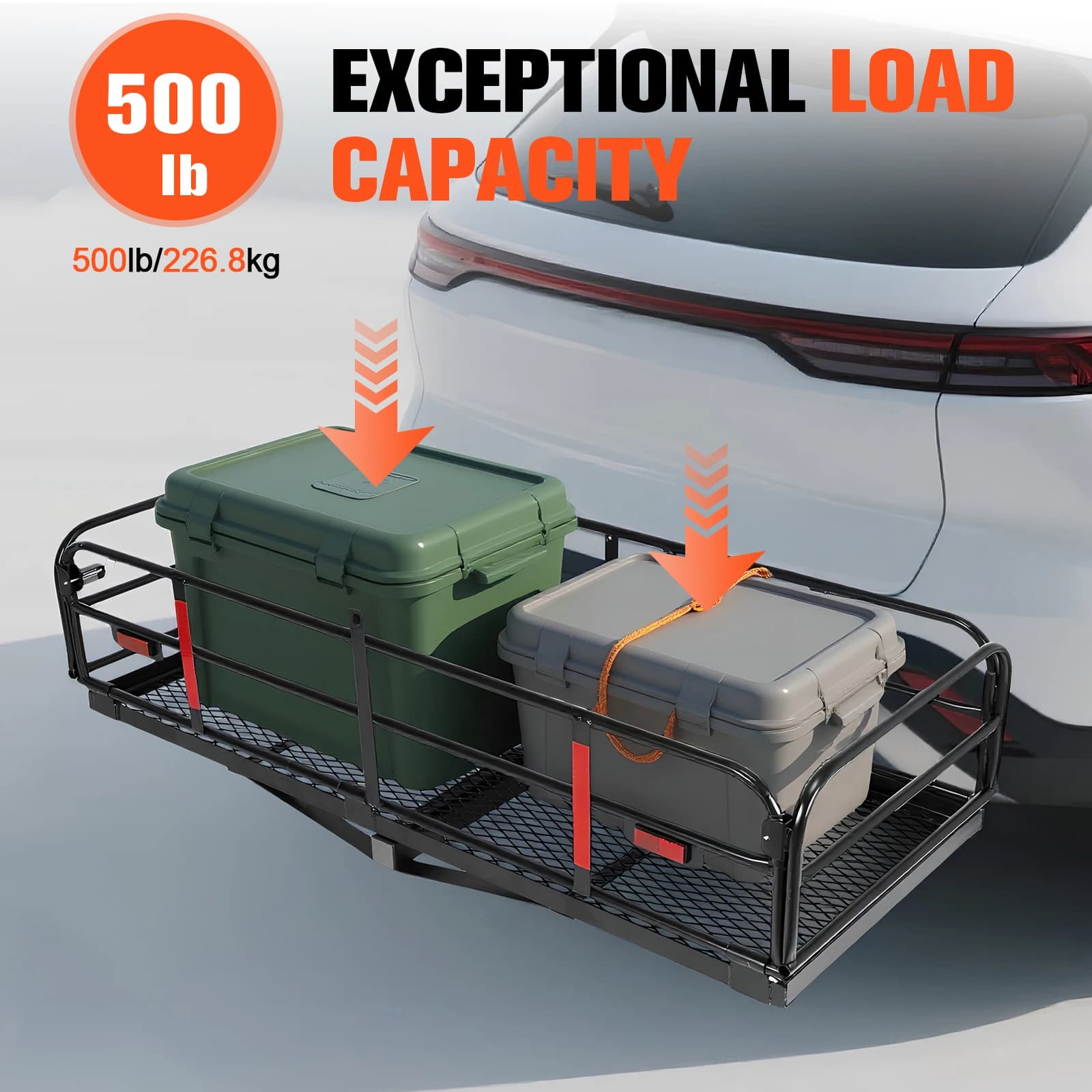 Portapacchi da Gancio Traino con Capacità 227 kg, Adatto a Ricevitore da 2 Pollici, 152x61x36 cm, con Stabilizzatore per Gancio Traino, per Auto, SUV, Campeggio, Viaggi