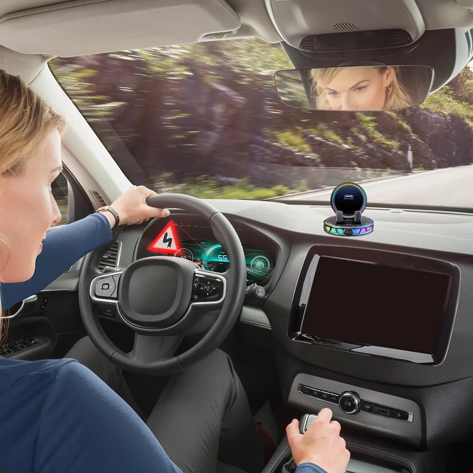 Car phone stand with 15W charger, anti-slip mobile phone clamp, 360 degree swivel phone holder for car with car charger