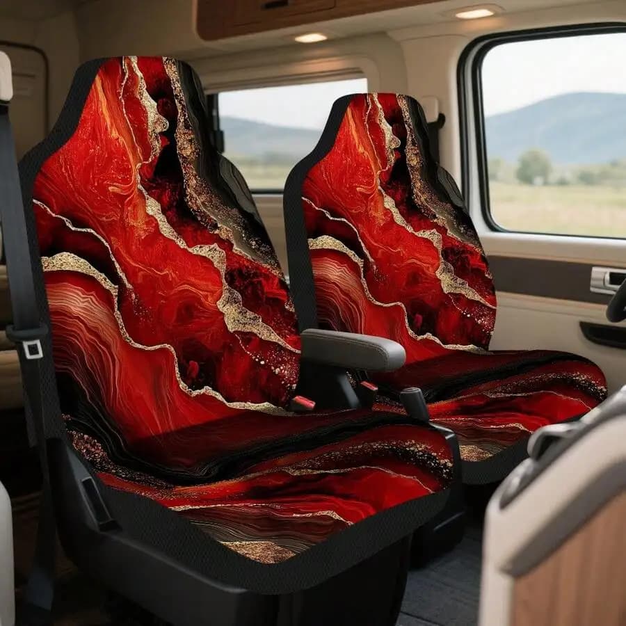 2-Piece Flame Red Swirl Car Seat Covers For Sedans Trucks SUVs