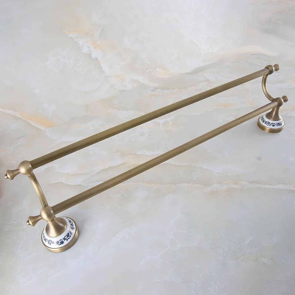 Portasciugamani da bagno in ottone antico Portasciugamani doppio portasciugamani in ottone massiccio 60 cm Accessori da bagno Lba772