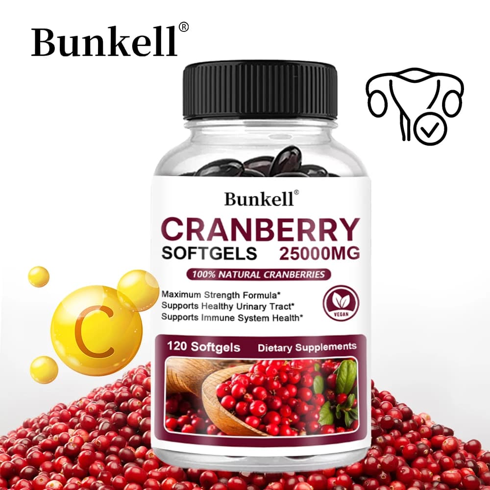 Organic Red Blueberry Extract Soft 25000 mg Capsules - Vescica and intestinal health, immunity - with gluten-free vitamin C for adults