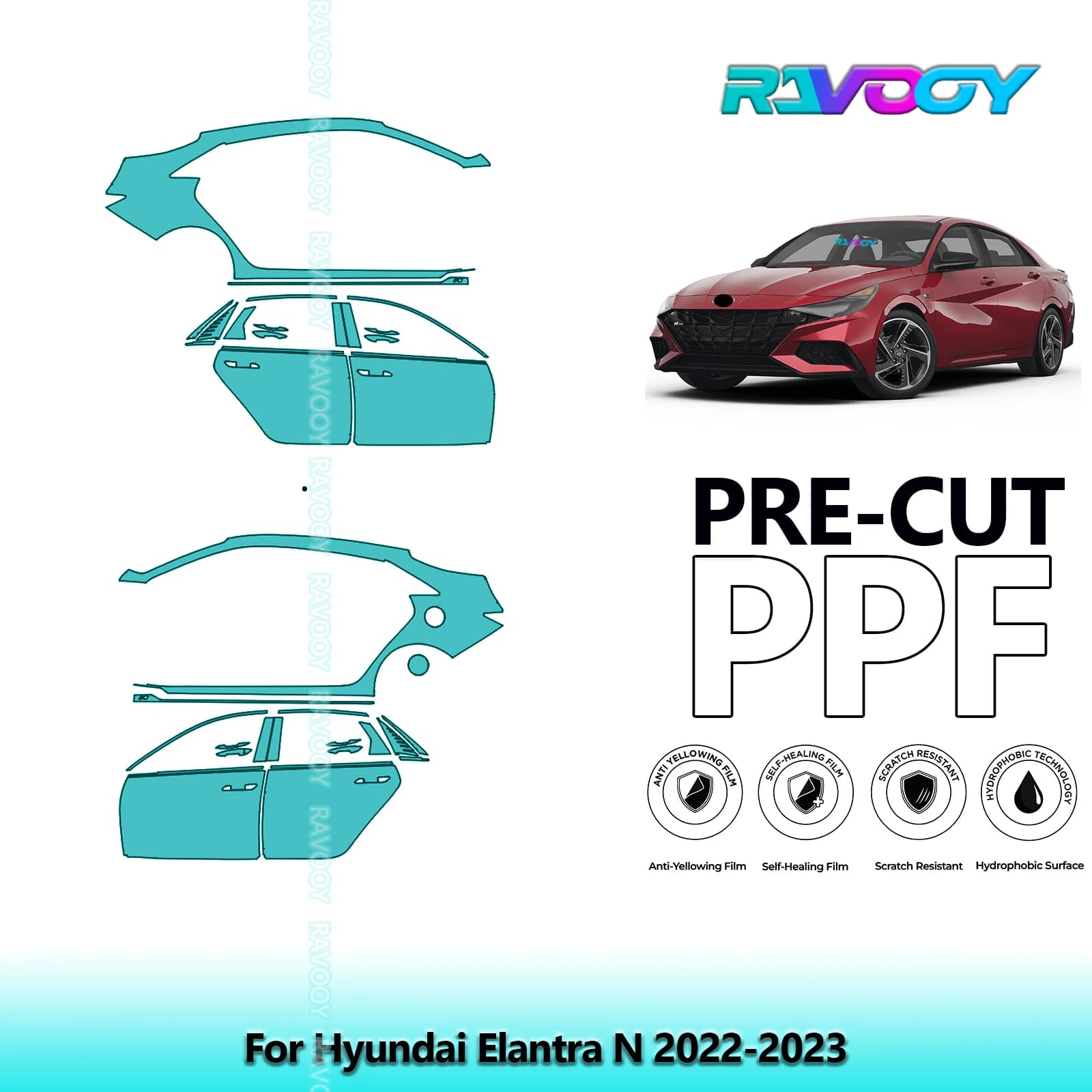 Per Hyundai Elantra N 2022-2023 8.5mil Trasparente Opaco Pre-Cut PPF Porta e Pilastro A/B Kit TPU Set di Pellicole di Protezione Della Vernice