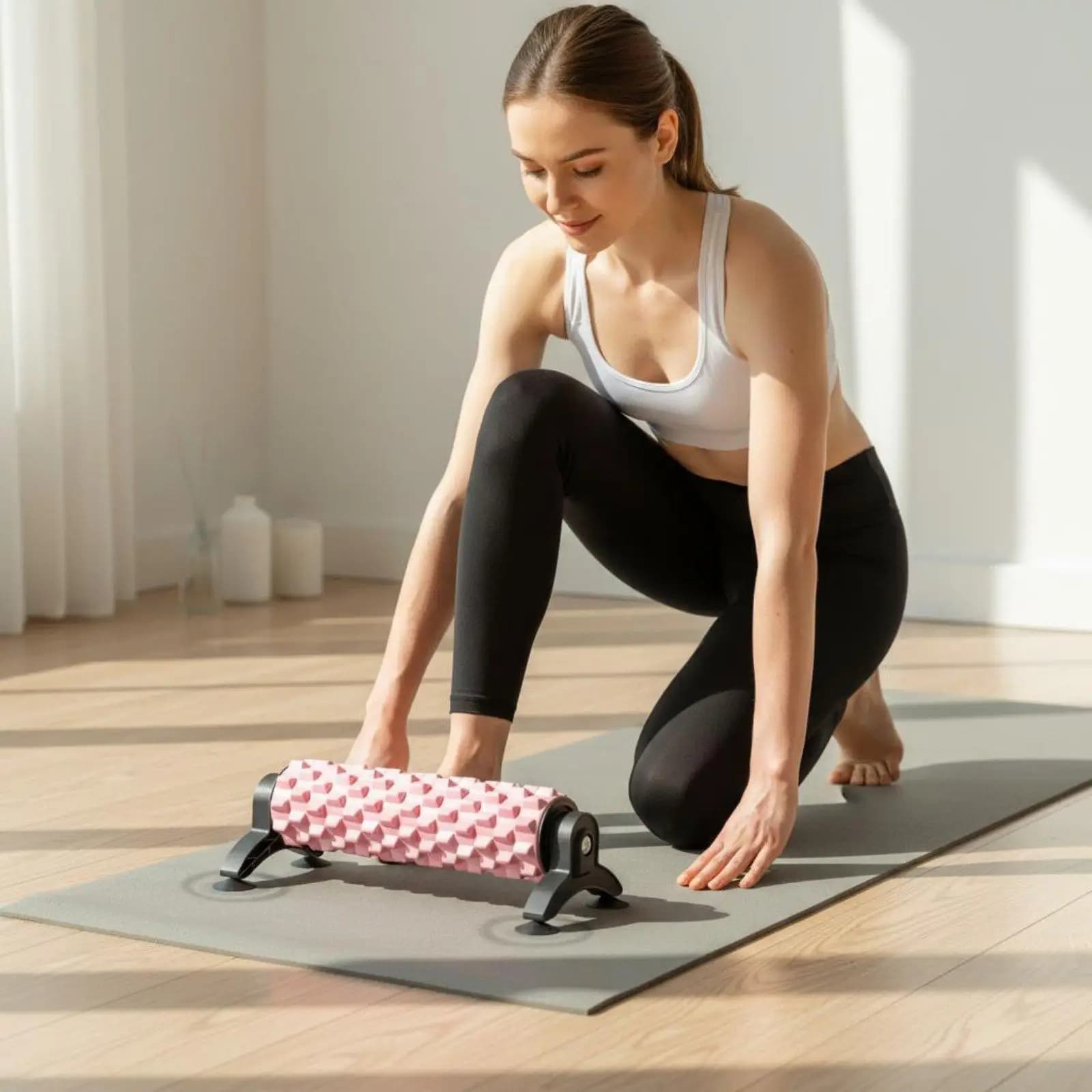 Foam Roller with Stand Solid Core Textured Foam Roller Space Saving Design