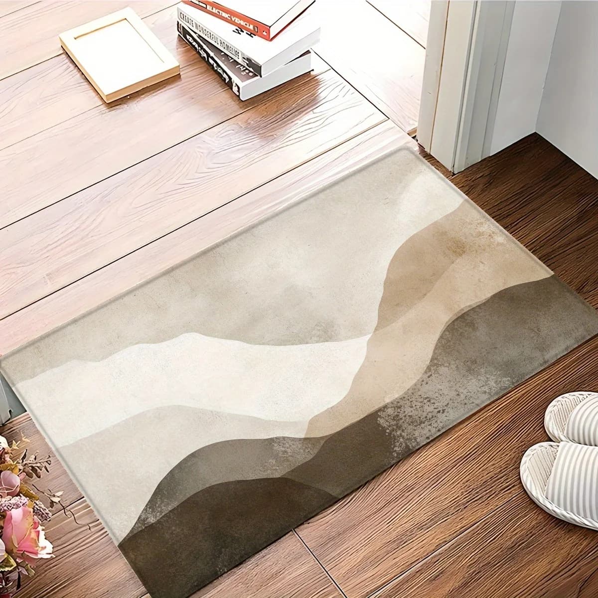 Tappeto da Bagno Moderno in Peluche, Design Paesaggistico Montano Beige Nero Bianco Grigio Marrone, Morbido, ad Asciugatura Rapida, Antiscivolo, Lavabile in Lavatrice, Tappetino Lussuoso per Doccia, Decorativo per Casa e Bagno, Assorbente, per Interni