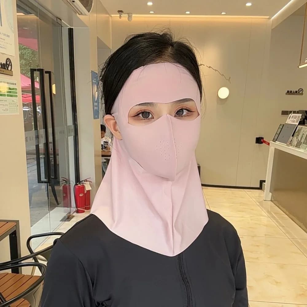 Maschera Estiva alla Moda per Tutto il Viso, Protezione Solare, Velo in Seta Ghiacciata per Ciclismo, UPF 50+, Copricollo per Uomo e Donna