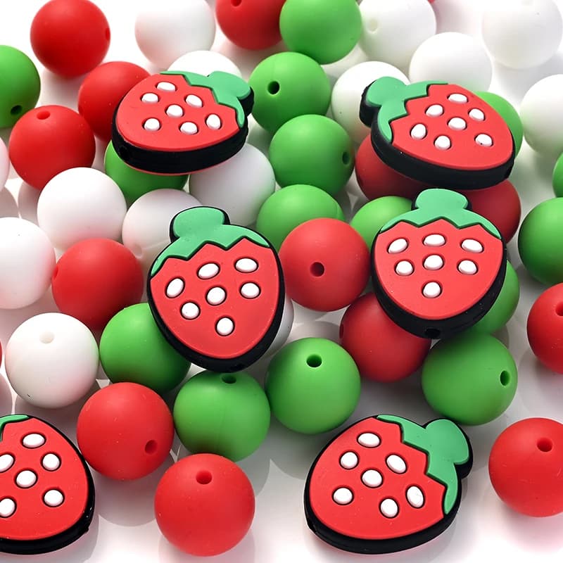 Perline in Silicone da 32 pezzi perline combinate per dentizione per bambini per uso alimentare per massaggiagengive alla fragola fai da te massaggiagengive da masticare per bambini