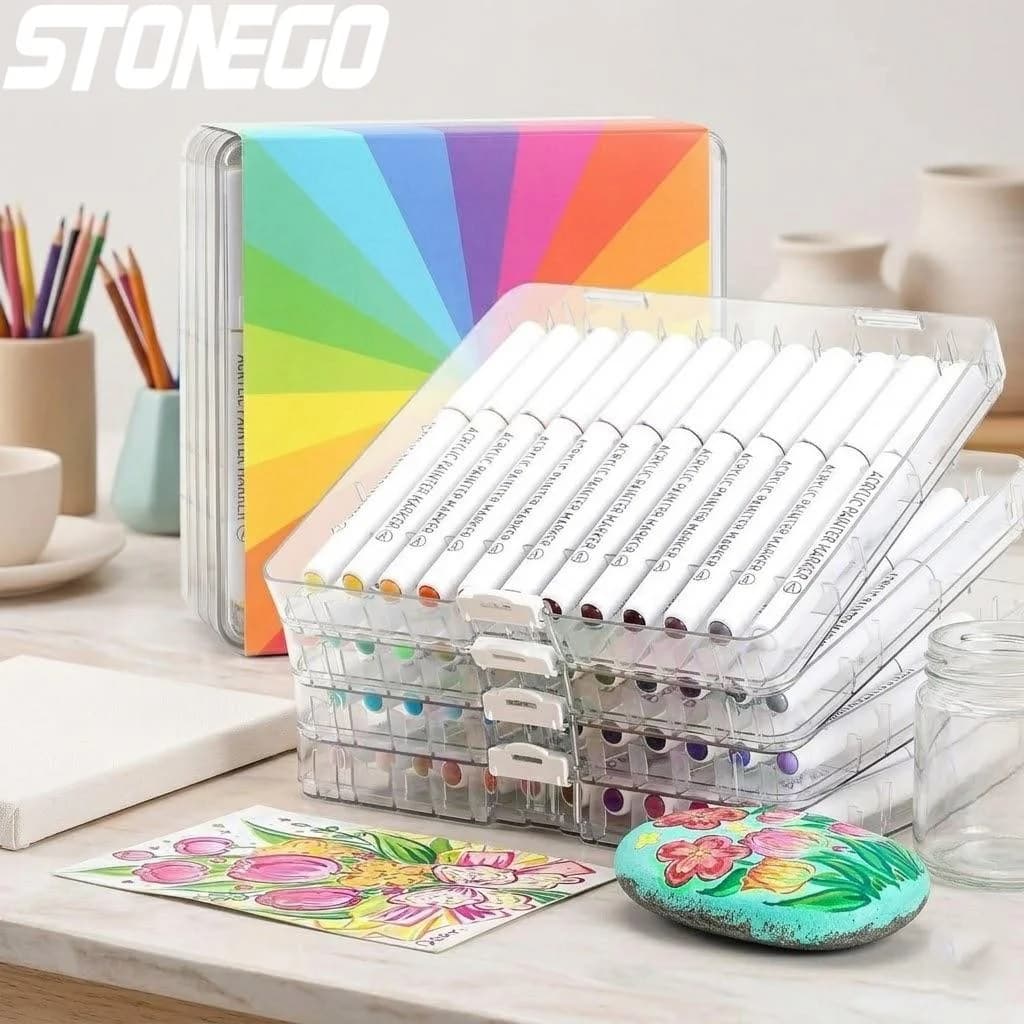 48 Colors Acrylic Paint Pens Set for Rock Wood Egg Ceramic Fabric No Bleed Ink Art Kit for DIY Painting