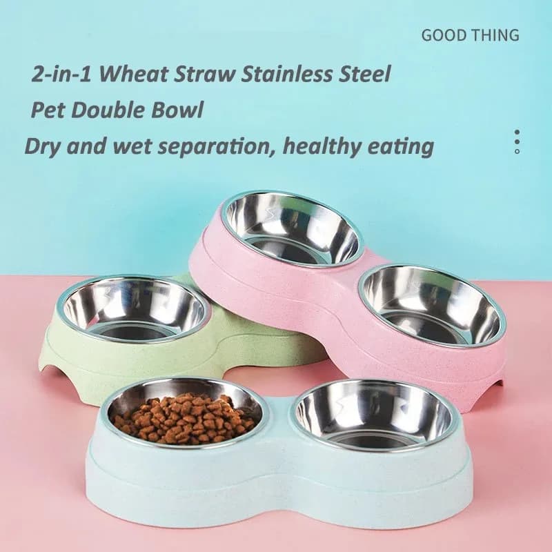 Double Pet Food Bowl Stainless Steel Drinkware Pet Drinking Food Dog Food Puppy Feeding Supplies Kitten Food Water Accessories