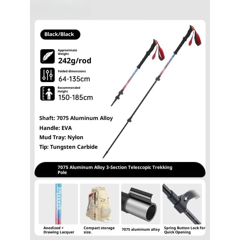 Telescopic Trekking Sticks in Aluminium 7075, Ultralight, Adjustable, with Anti-slip Handle in cork, Ammortizer